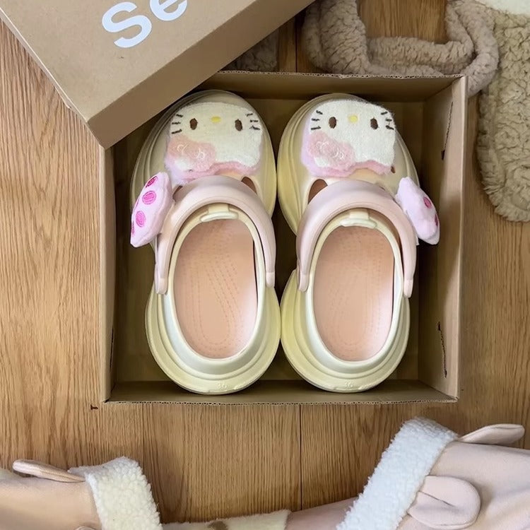 new muffin hole shoes female Mary Jane cute cartoon platform beach non-slip outer wear bag head cool slippers