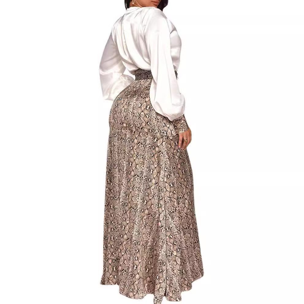 Spot Spring and Autumn New Button Sexy Splicing Split Dress V-Neck Lantern Sleeve Women's Dress