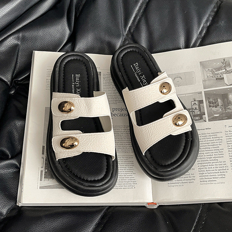 French platform slippers women's outerwear summer new high-end casual height increase with skirt one-word sandals