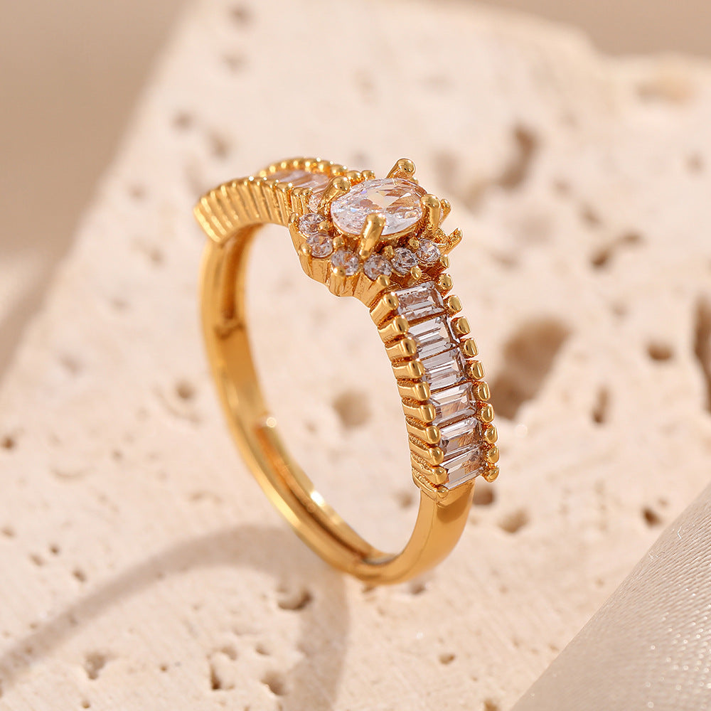 French retro micro-inlaid zircon ring women's versatile high-end sense light luxury personality INS wind open rings hand jewelry