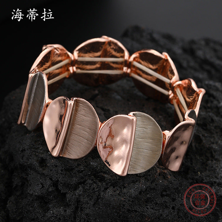 Cross-border new round geometric bracelet, color dripping oil environmentally friendly alloy bracelet, handmade painting creative modeling lady