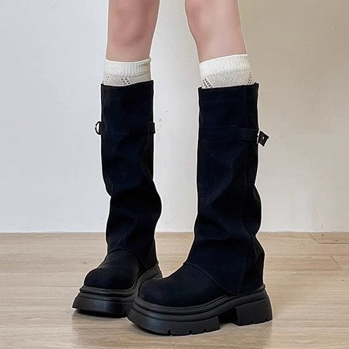 British popular foreign boots women's autumn new small tall thick-soled fried street locomotive boots shoes