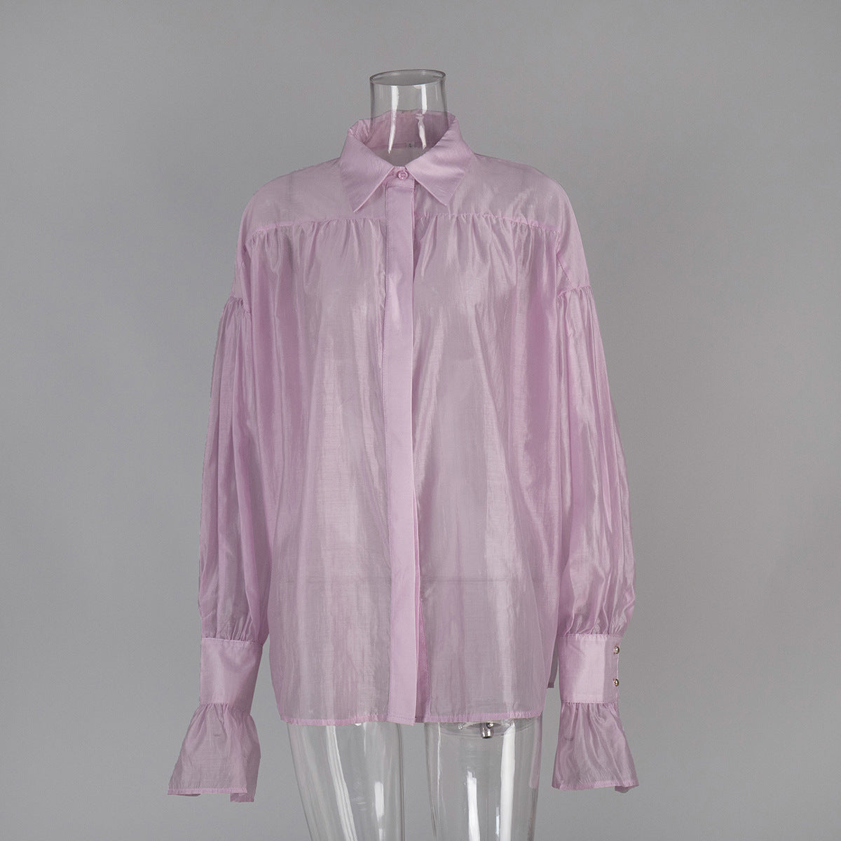 French style satin light and thin shirt European and American new high-end women's lantern long-sleeved casual top t-shirts