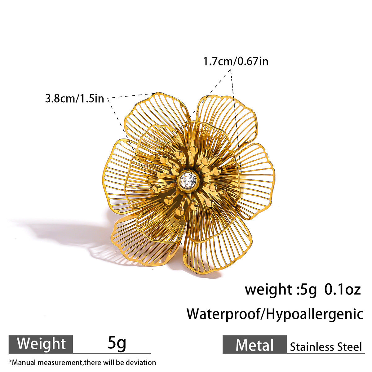 Malt stainless steel non-fading flower rings female three-dimensional opening design ring exaggerated European and American jewelry