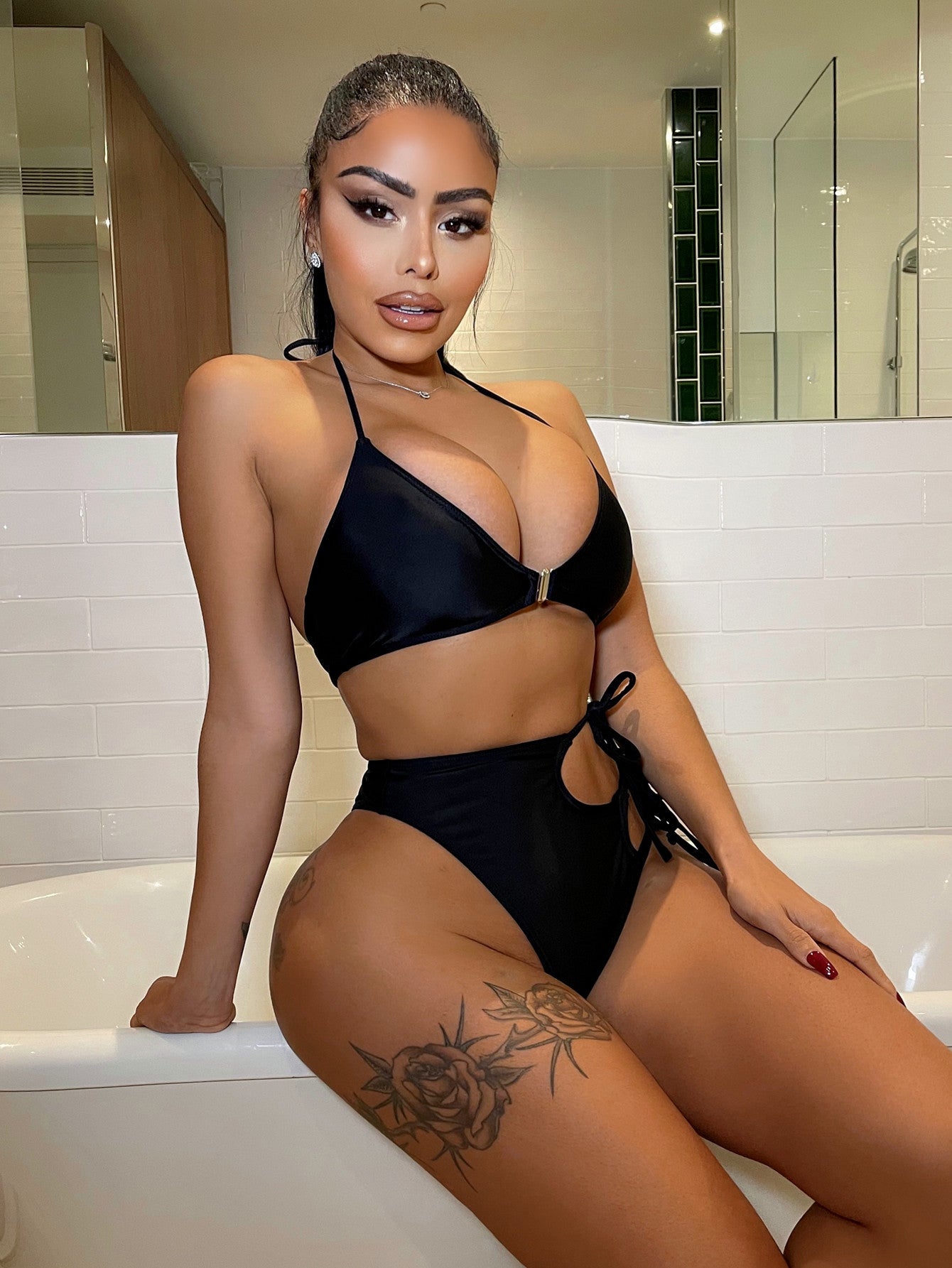 European and American foreign order bikini solid color sexy women's split swimsuit triangle bag swimsuits