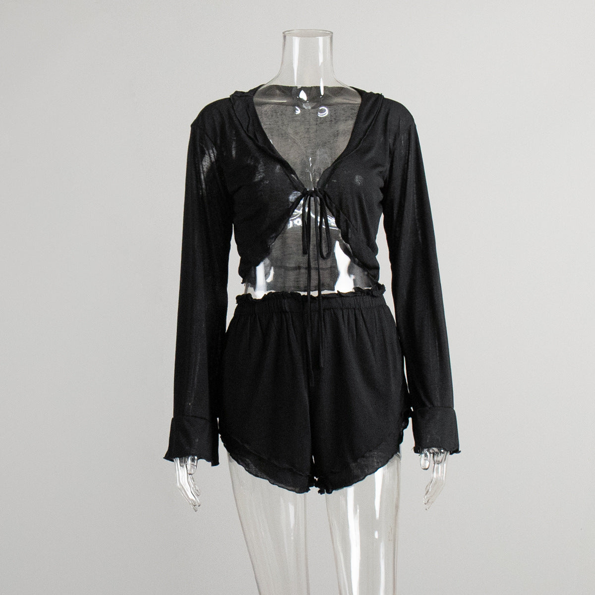 Cross-border lace-up cardigan shorts pajamas set European and American summer new knitted pajamas comfortable loungewear women suits suit