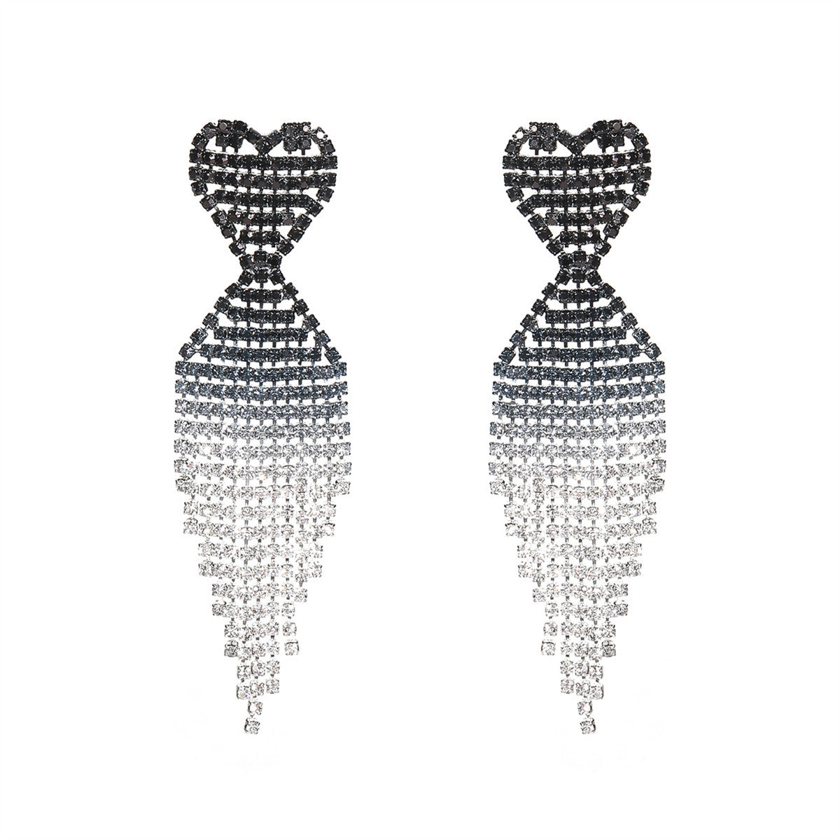 Valentine's Day hit, luxury shiny full of diamonds, long fringed love earrings, women's fashion peach heart earrings