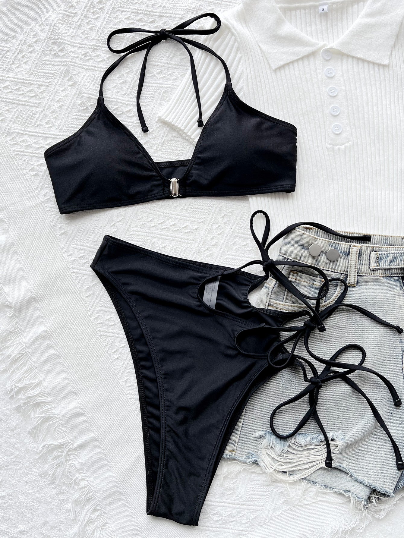 European and American foreign order bikini solid color sexy women's split swimsuit triangle bag swimsuits