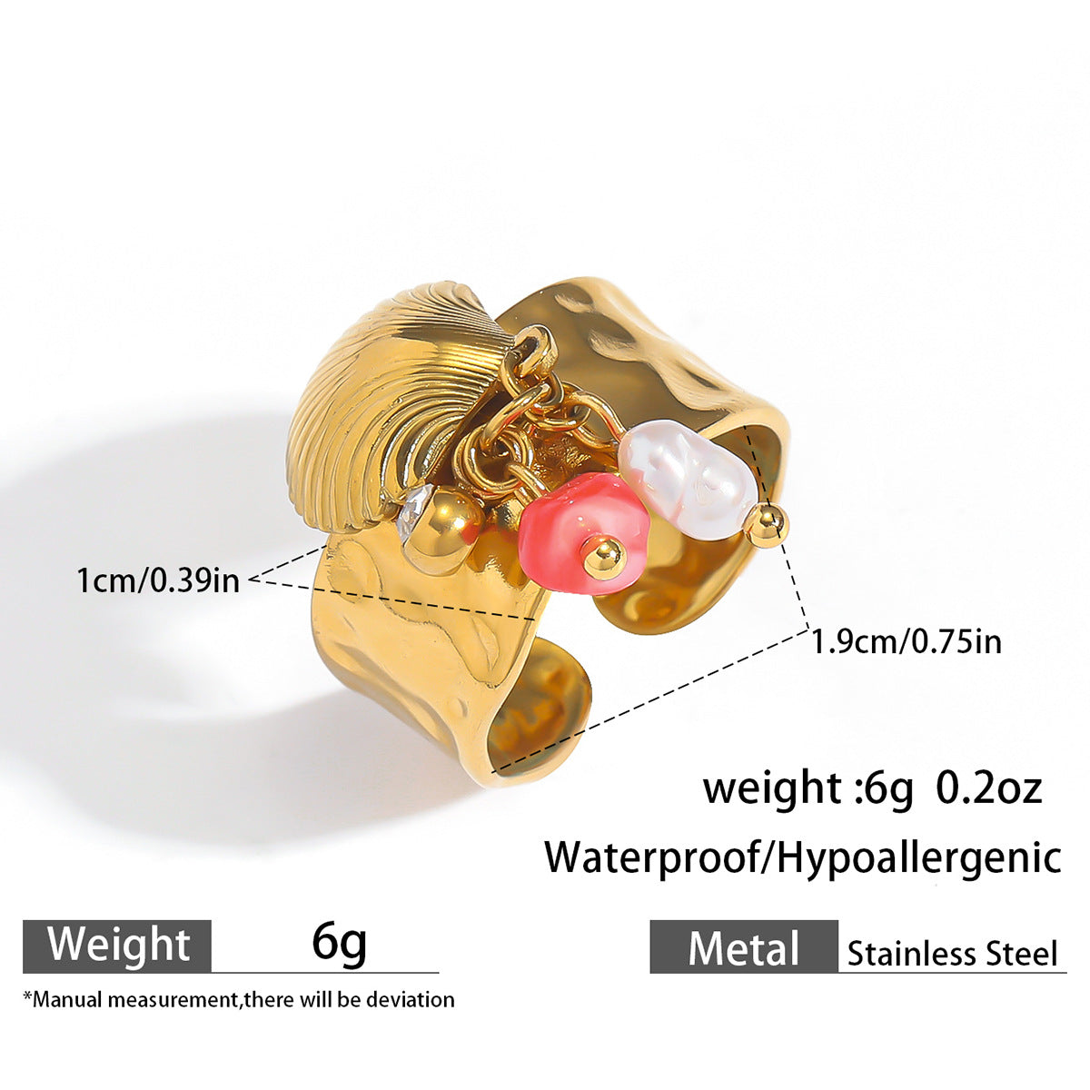 Malt European and American Stainless Steel Holiday Wind Opening Ring Conch Starfish Shell Pearl Blossom Cherry Rings Hand Jewelry