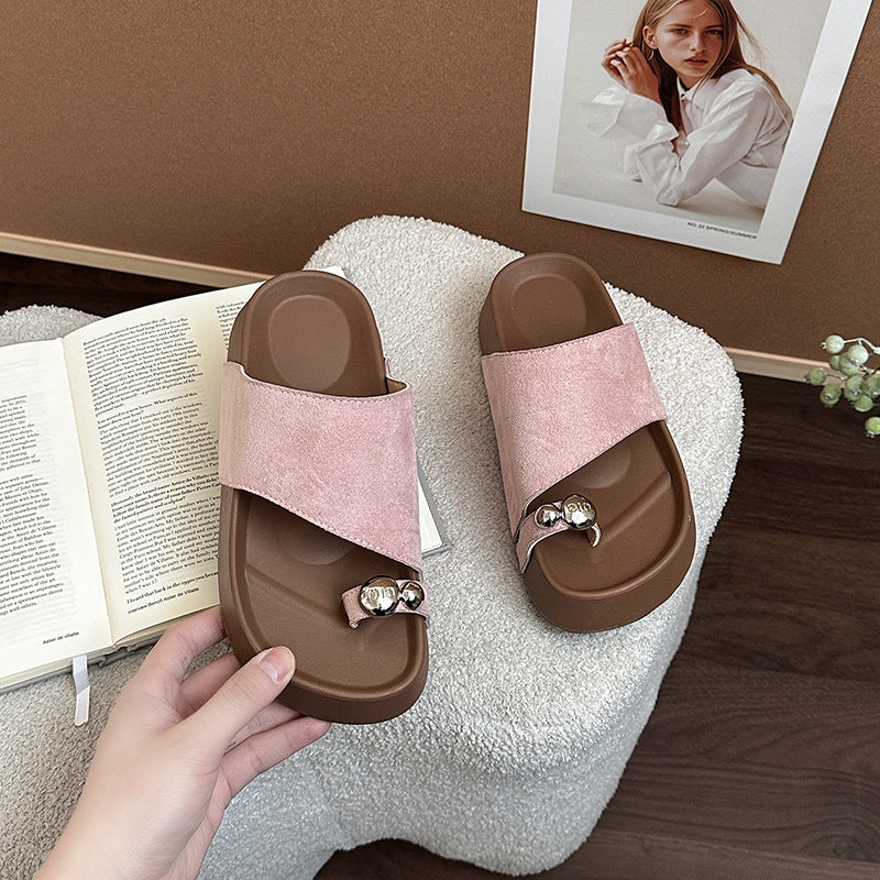 Flat bottom one-word toe slippers women's summer wear spring new skirt beach cool slippers comfortable and versatile