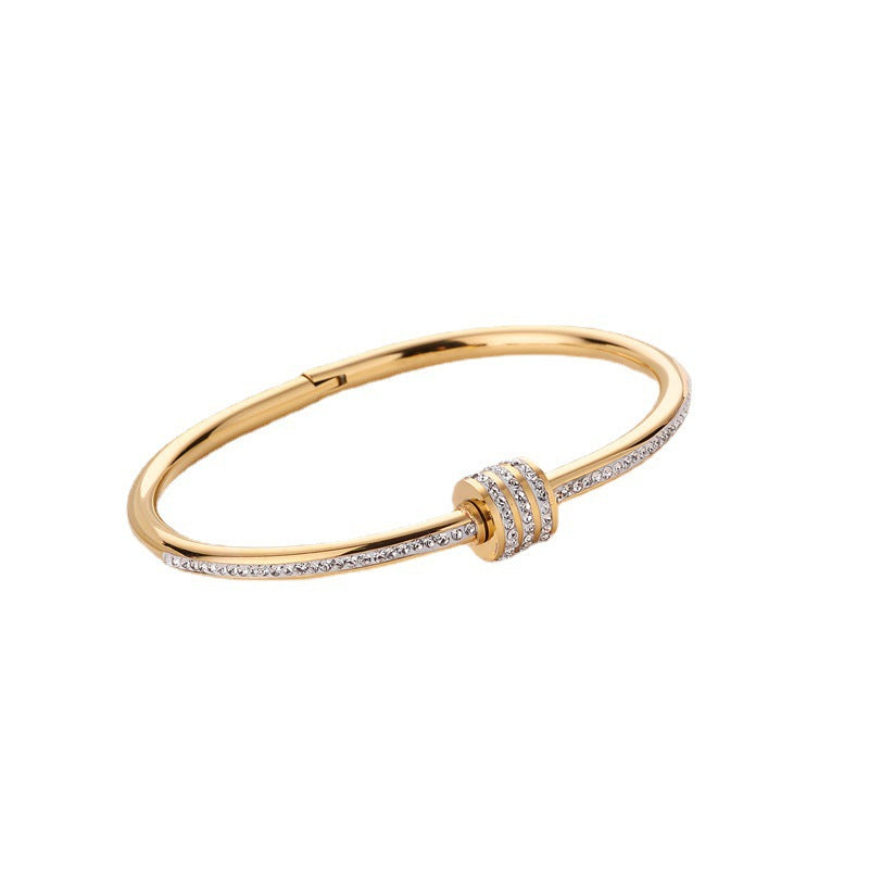 European and American cross-border hot-selling titanium steel bracelet women's small waist with diamonds, fashionable, simple and creative bracelet, hand jewelry does not fade