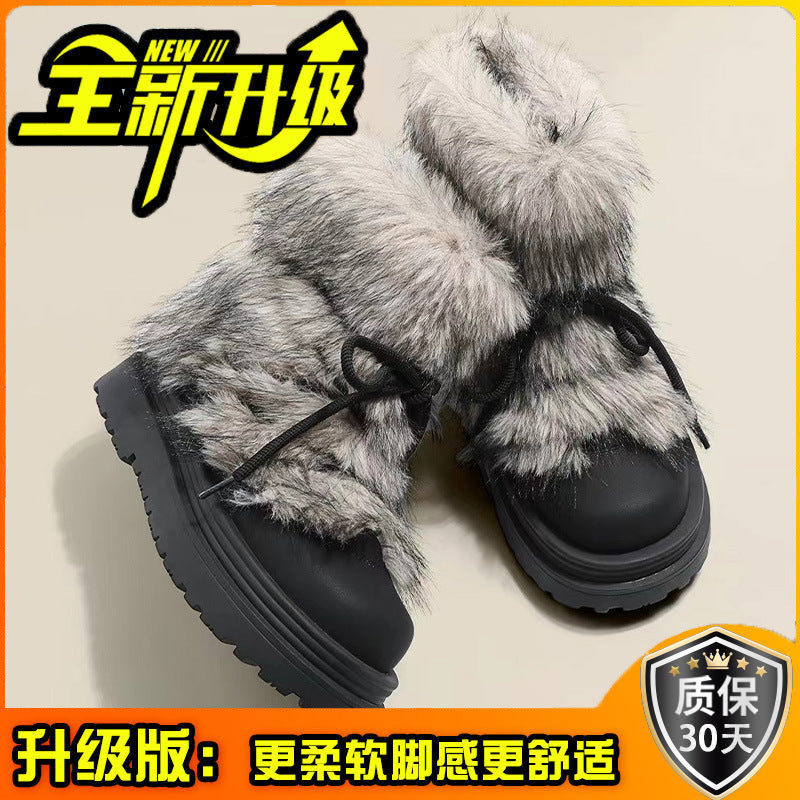 autumn and winter new fashionable, comfortable, lightweight and warm thick-soled heightening fluffy snow boot shoes women's piled thickened cotton shoes