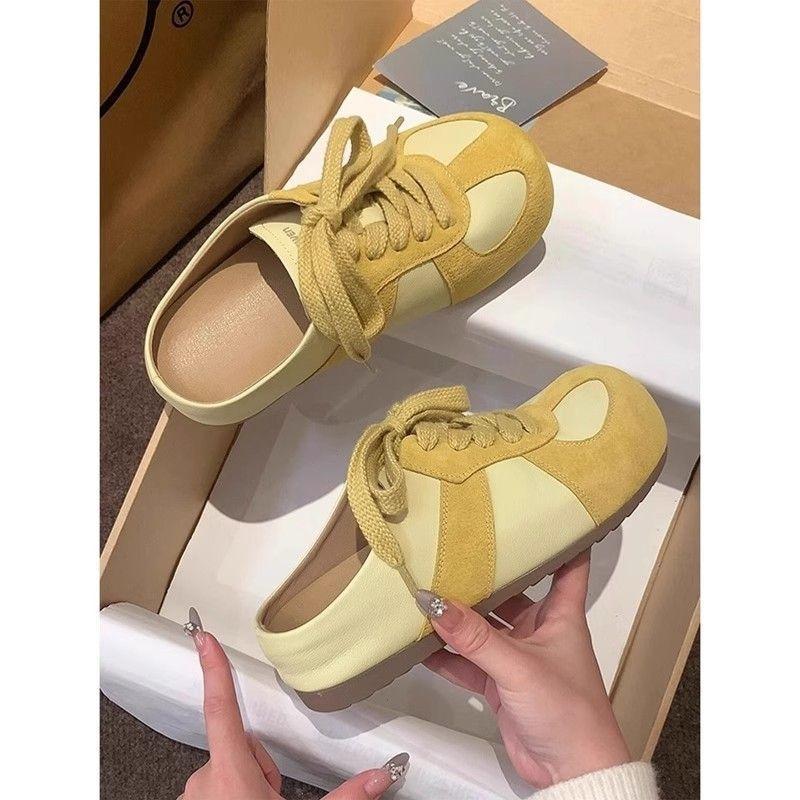 Birkenstock bag head half slippers women's spring wear a pair of cool slippers soft sole without heel lazy lace-up German training shoes