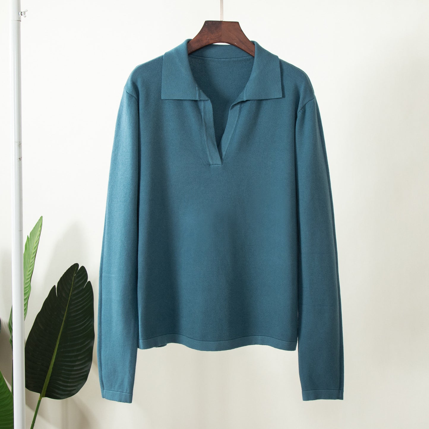 Polo neck sweater European, American autumn and winter Amazon casual versatile lapel knitted pullover sweater women