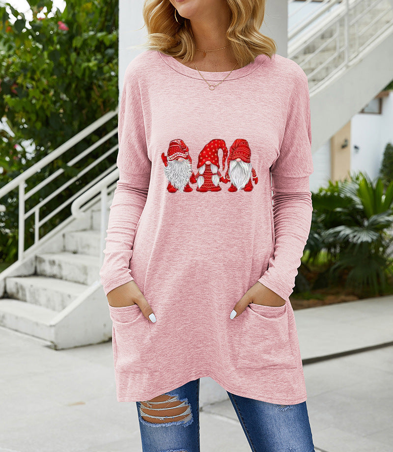 Santa print long dress t-shirts women's clothing