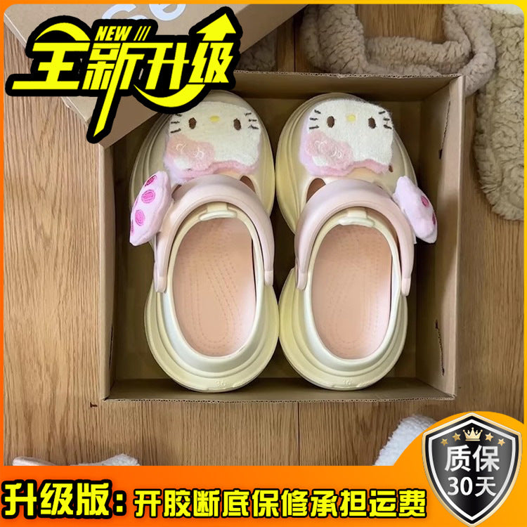 new muffin hole shoes female Mary Jane cute cartoon platform beach non-slip outer wear bag head cool slippers