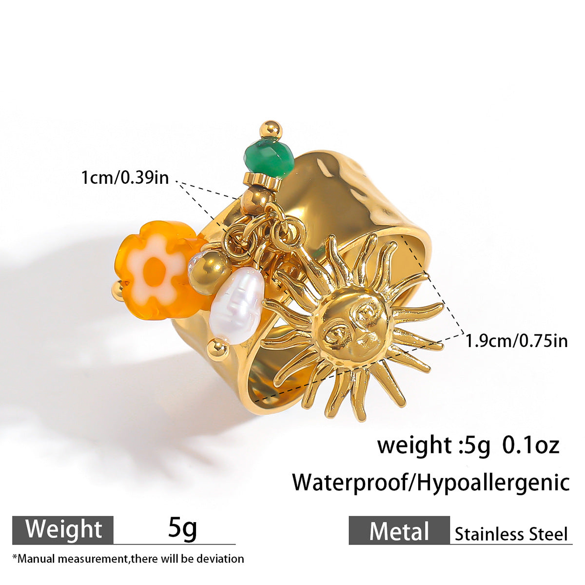 Malt European and American Stainless Steel Holiday Wind Opening Ring Conch Starfish Shell Pearl Blossom Cherry Rings Hand Jewelry