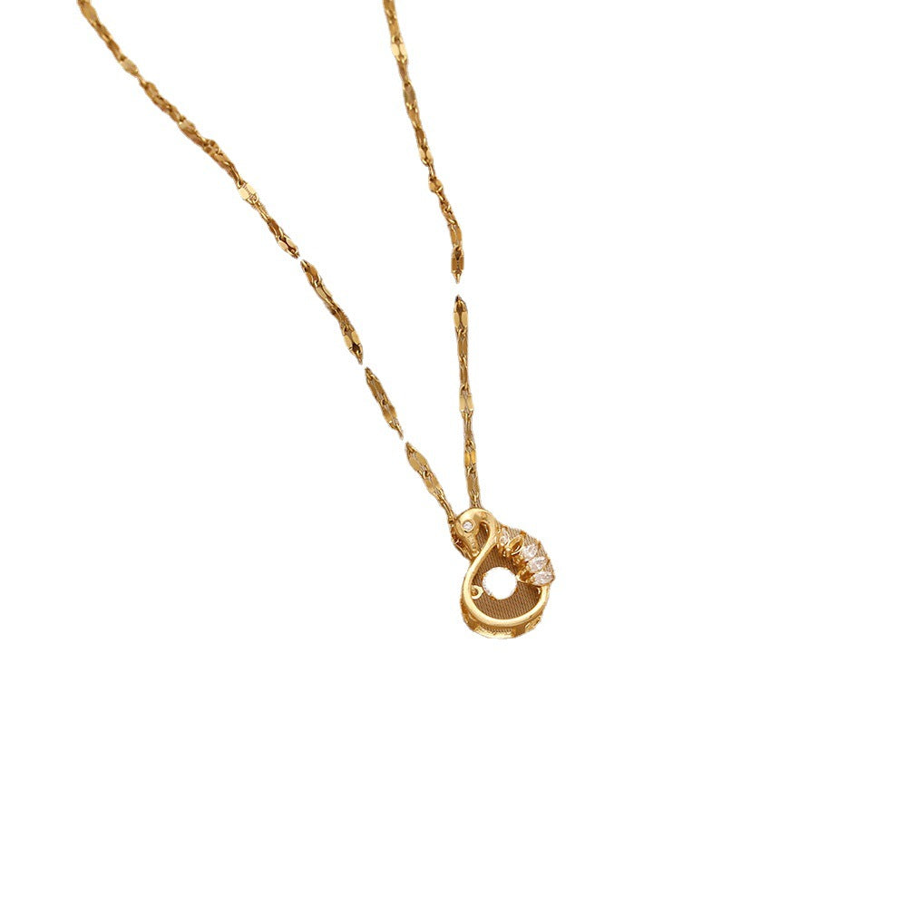 Korean version of Internet celebrity live broadcast titanium steel necklace women's fashion smart beating heart hollow swan personality collarbone chain jewelry