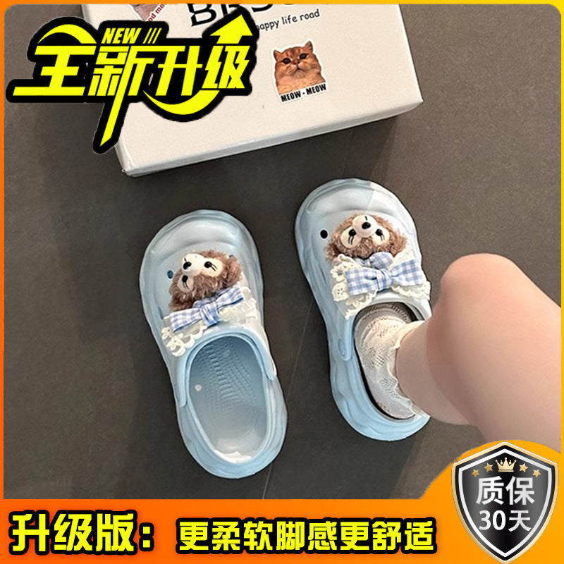 Cute casual platform slippers women's summer fashion outer wear heightening versatile sandals cartoon simple wear-resistant hole shoes