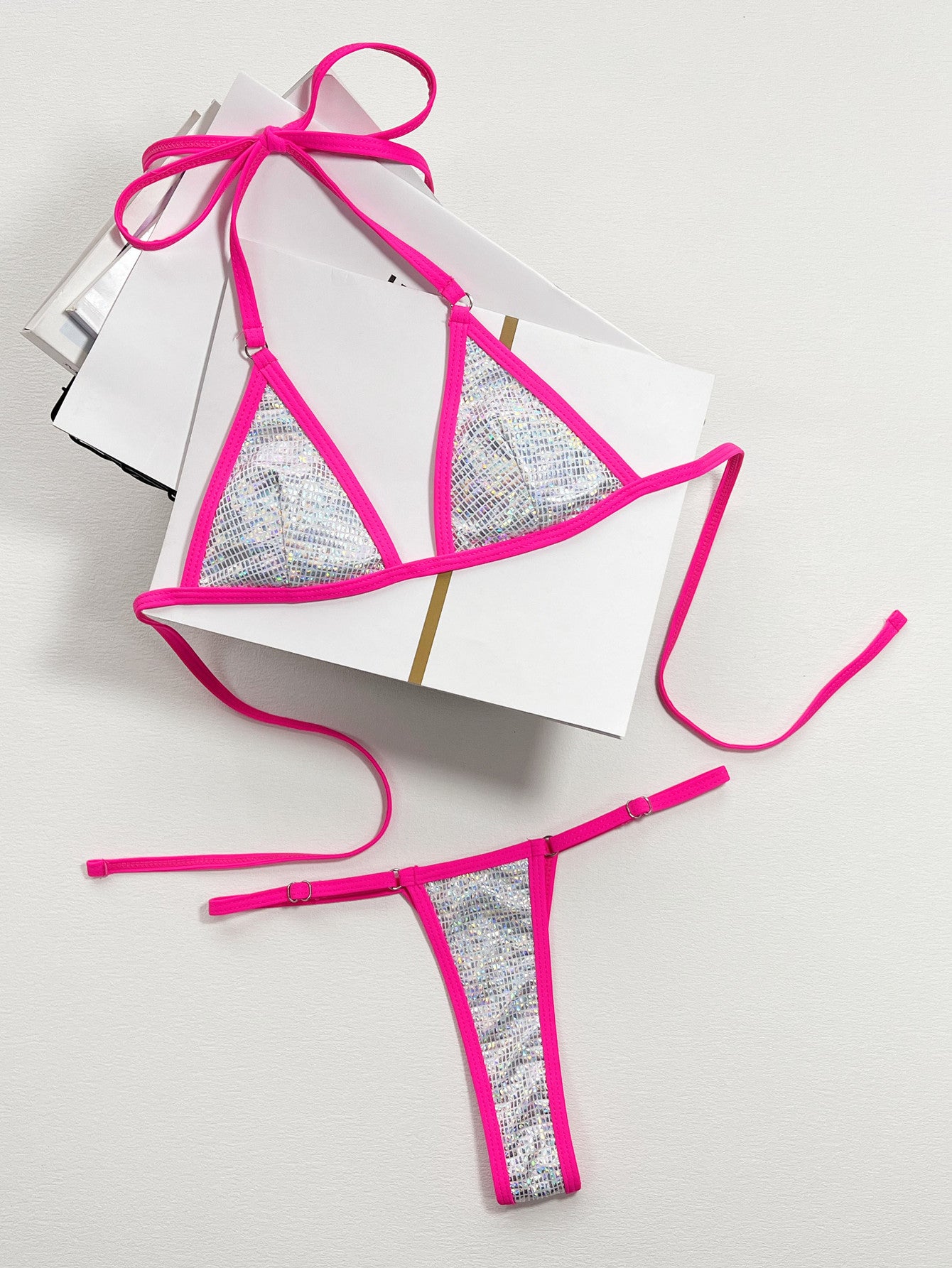 European and American foreign single bikini solid color sexy women's split swimsuit triangle bag swimsuit