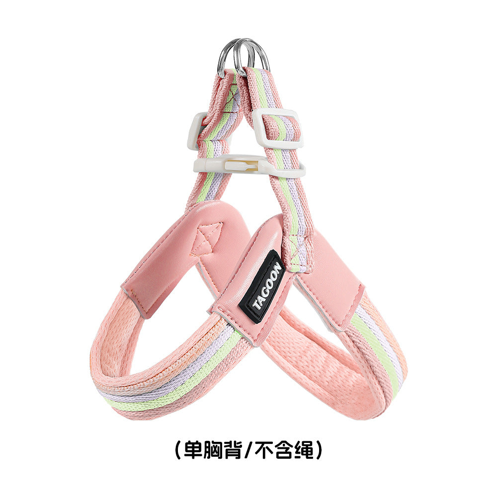 New pet leash, rainbow color dog walking leash, light and breathable, convenient chest strap, spot dog chest back dog toy