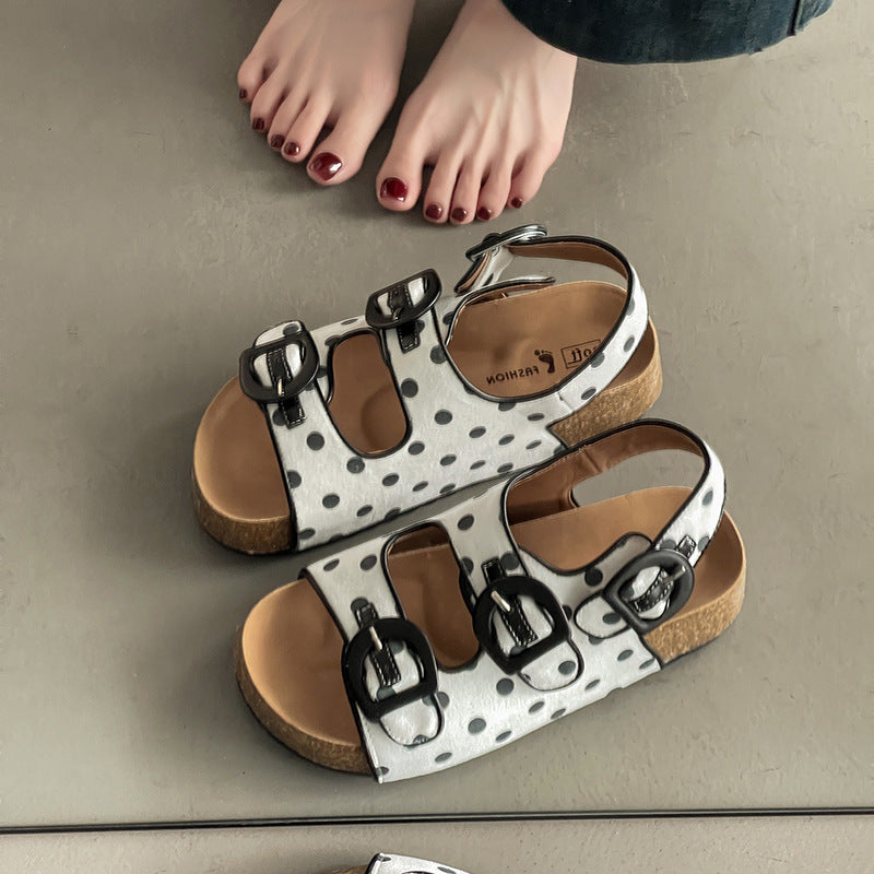 Polka dot platform Birkenstocks women's new summer versatile and comfortable women wearing sandals with one foot and half drags slippers