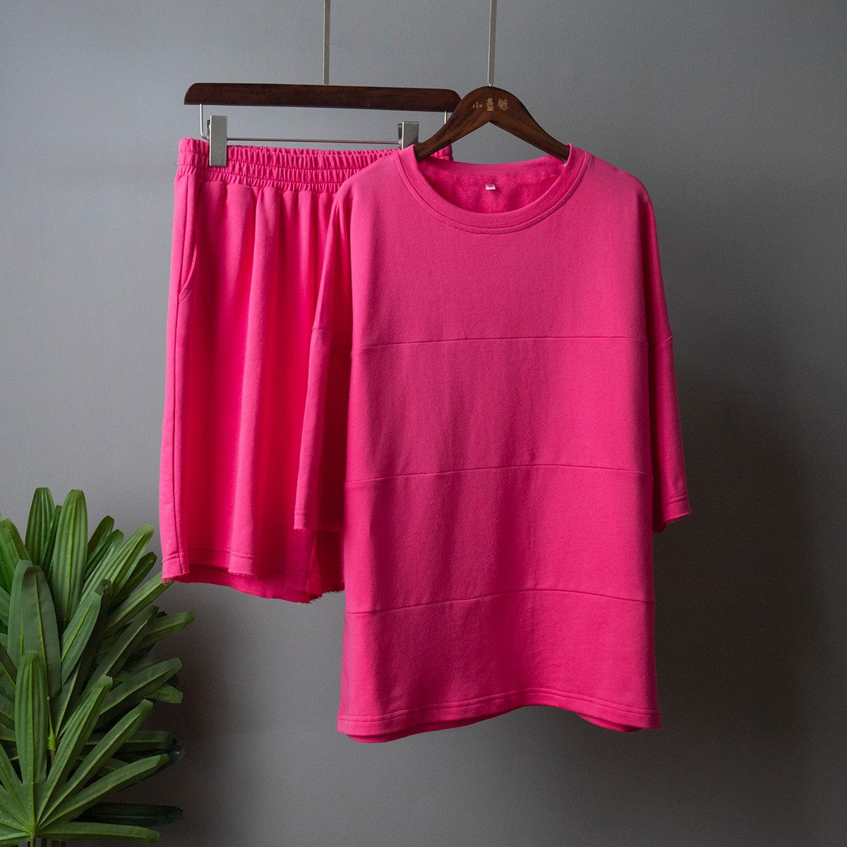 T-shirt shorts set European and American summer loose casual splicing straight-leg pants cotton short-sleeved T-shirt set suits