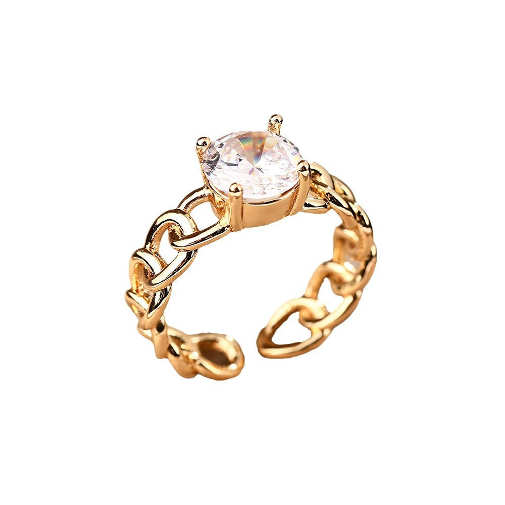 Amazon, Japan and Korea creative ins wind slightly inlaid zircon live rings women's trend chain hollow design hand jewelry