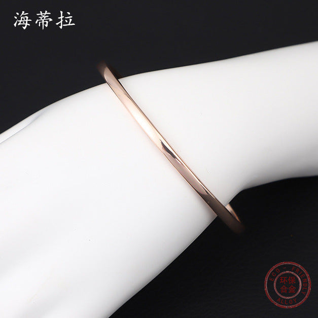 European and American popular plain circle rose gold bracelet cold wind ins round smooth surface men's and women's versatile closed bracelet