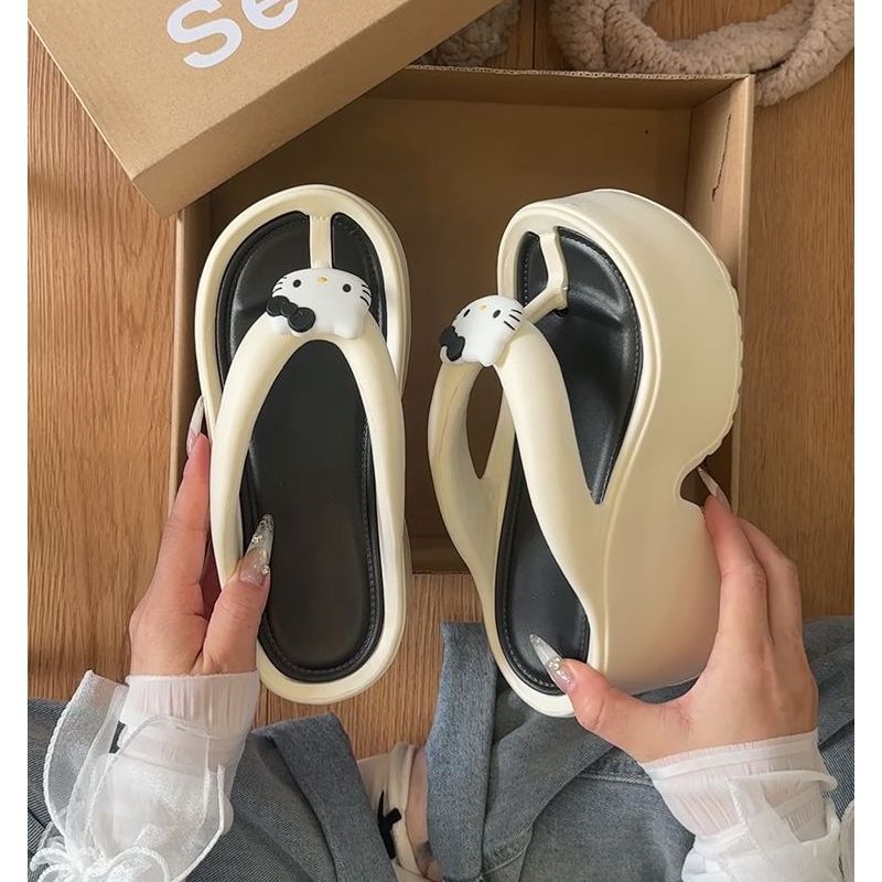 Small high-heeled flip-flop woman summer new fashion outer wear thick-soled non-slip beach pinch foot cool slippers