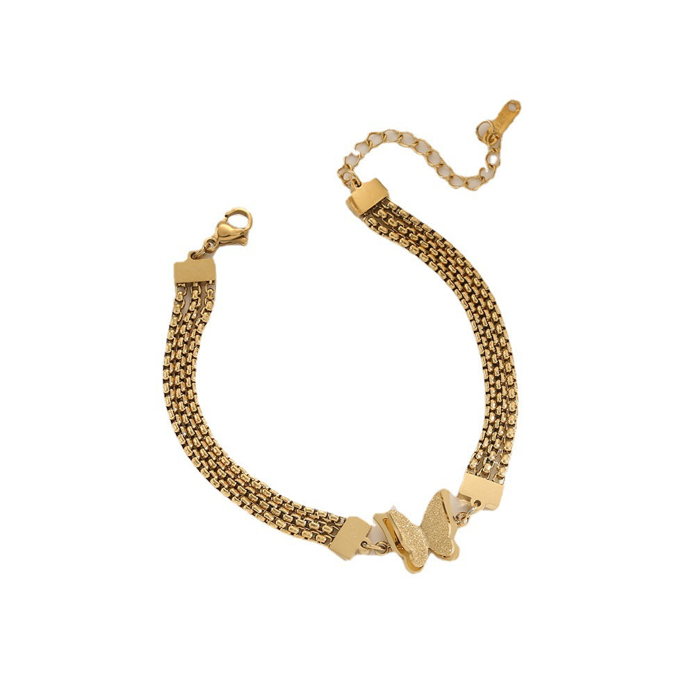 Internet celebrities with the same fashion three-layer wide titanium steel bracelet women's high-end matte butterfly furnace color-preserving electroplating jewelry