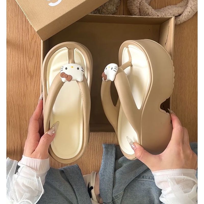 Small high-heeled flip-flop woman summer new fashion outer wear thick-soled non-slip beach pinch foot cool slippers