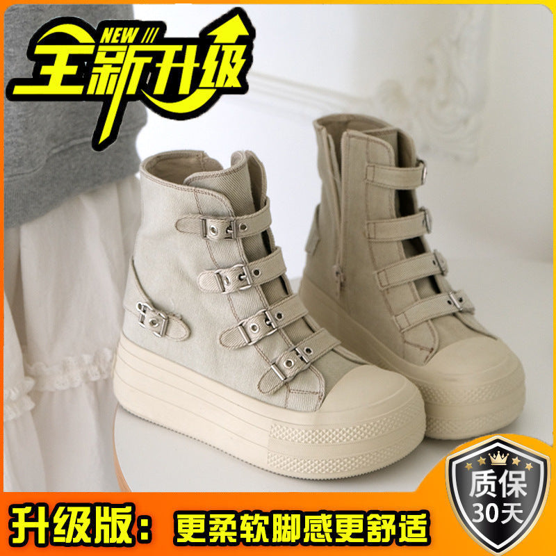Piaohong canvas shoes women's boots increase height fashion spring and summer new platform casual boot shoes board shoes versatile round head single