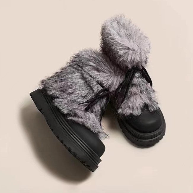 autumn and winter new fashionable, comfortable, lightweight and warm thick-soled heightening fluffy snow boot shoes women's piled thickened cotton shoes