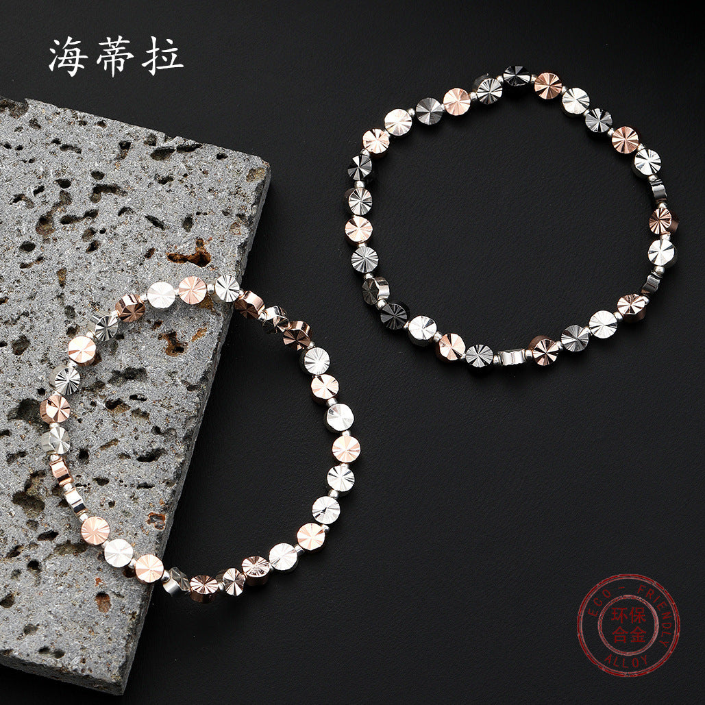 Popular round sparkling beaded bracelet, diamond-cut multi-color splicing versatile men's and women's elastic bracelet