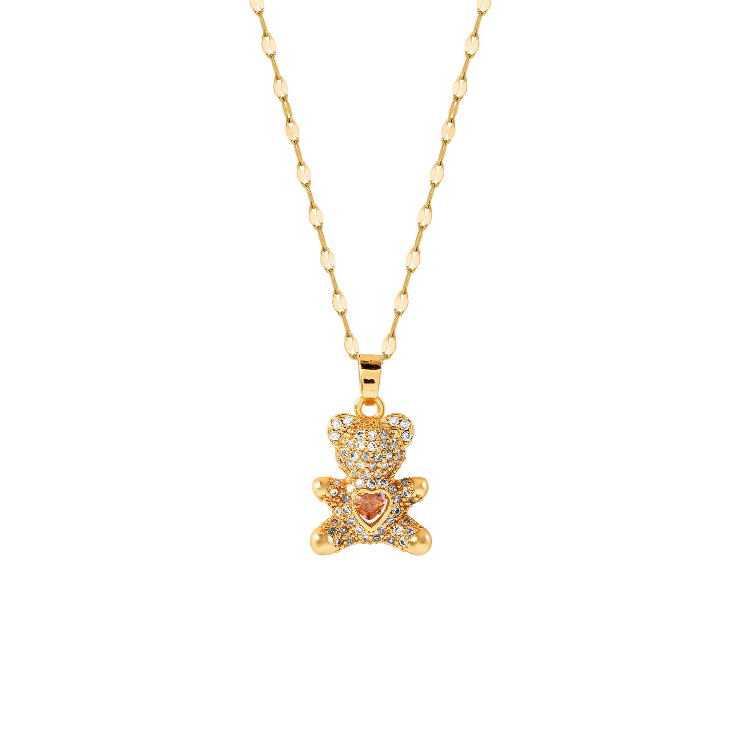 Korean version of the hot-selling titanium steel necklace women's micro-inlaid diamond teddy bear pendant versatile niche design collarbone chain jewelry