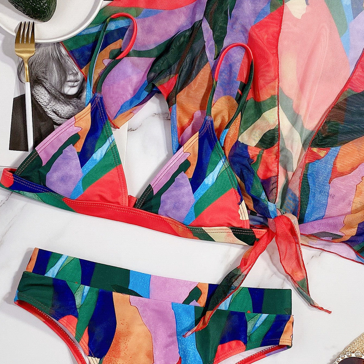 Three-piece single swimsuit bikini new swimsuits women's printed split swimsuit new swimsuit