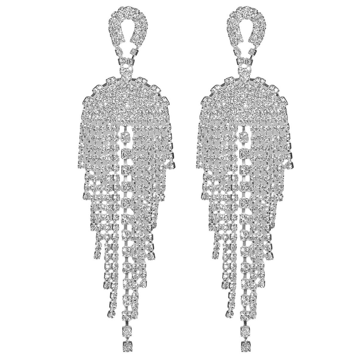Cross-border European and American fashion full diamond super flash fringed earrings light luxury high sense explosion stud earrings temperament versatile earrings women