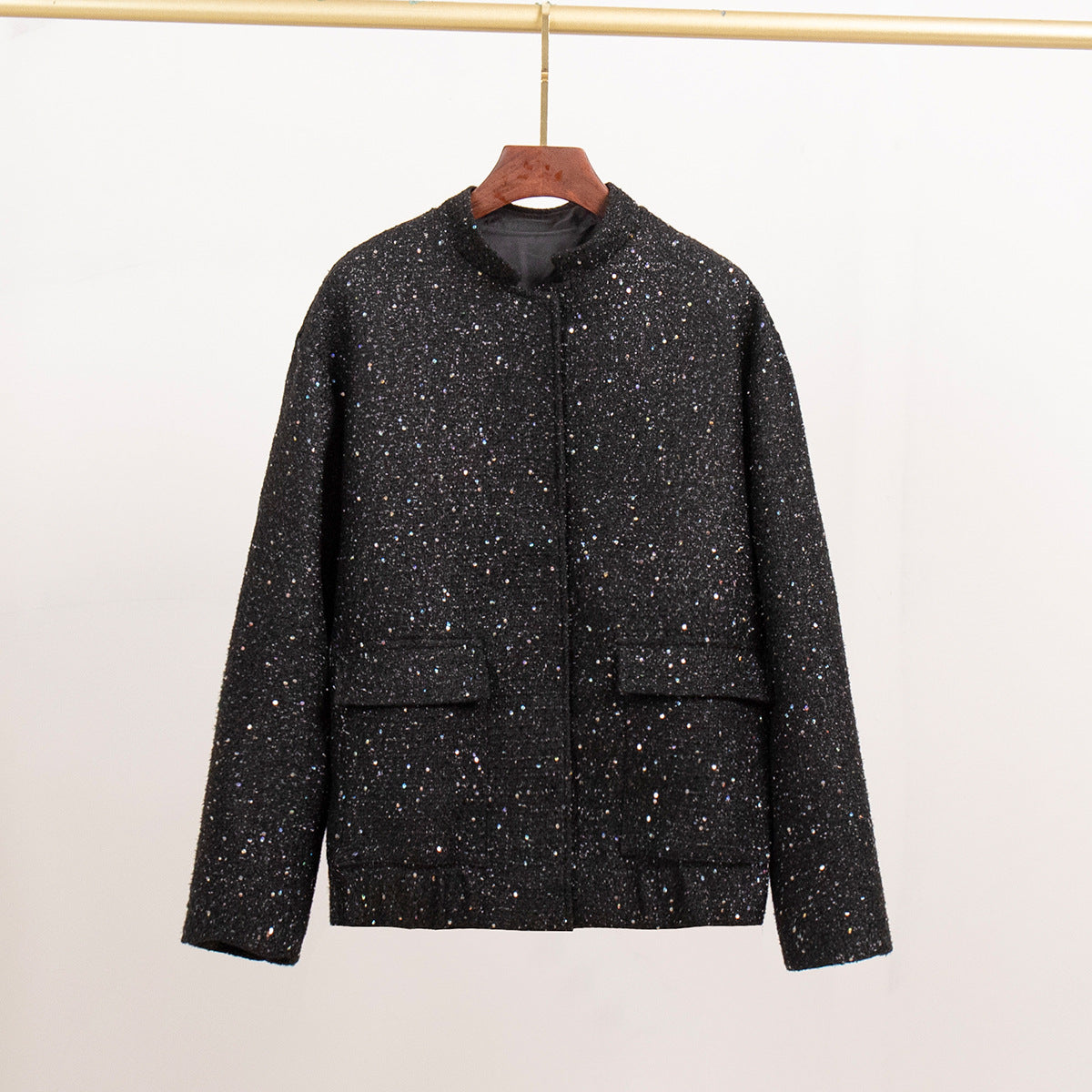 Cross-border gold silk bead jacket European and American new INS new fashion sequined stand-up collar loose jacket clothes coat