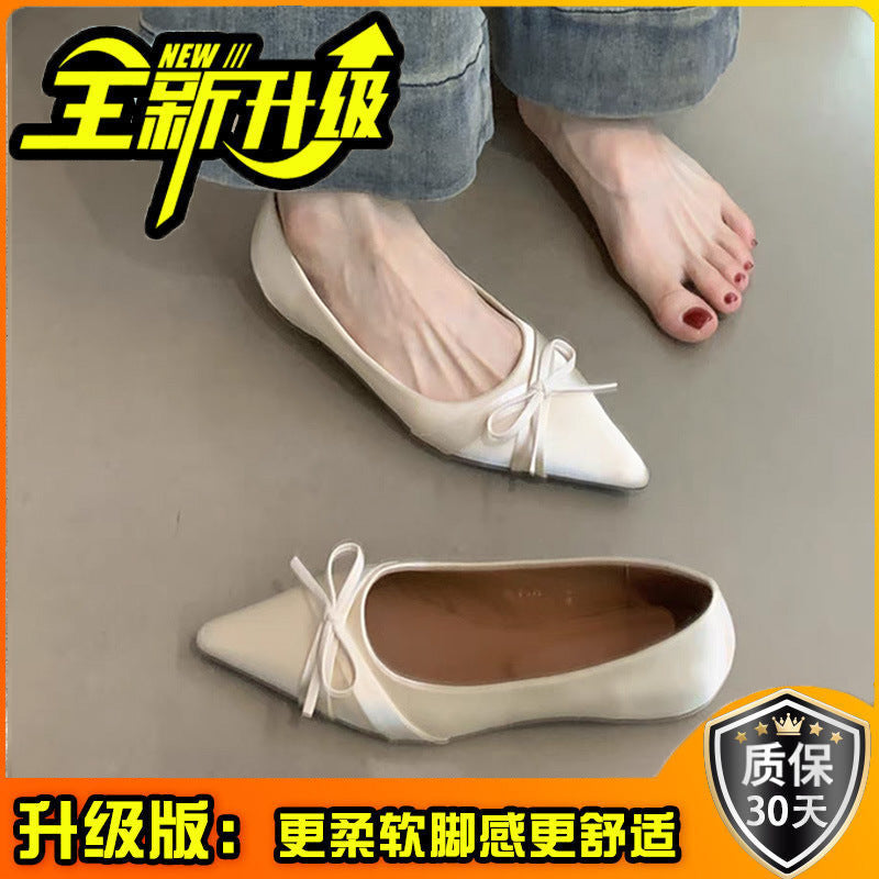 European and American style casual bow flats autumn new products pointed inner height increase shallow mouth single beanie shoes bag head single shoes