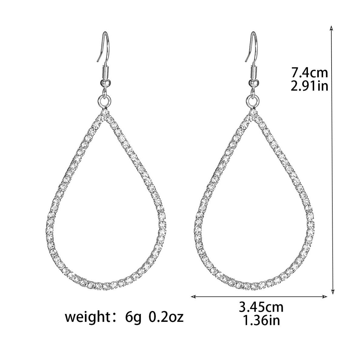 Choka, exquisite luxury shiny rhinestone long earrings geometric hollow water drop ear hook women, high quality copper earrings