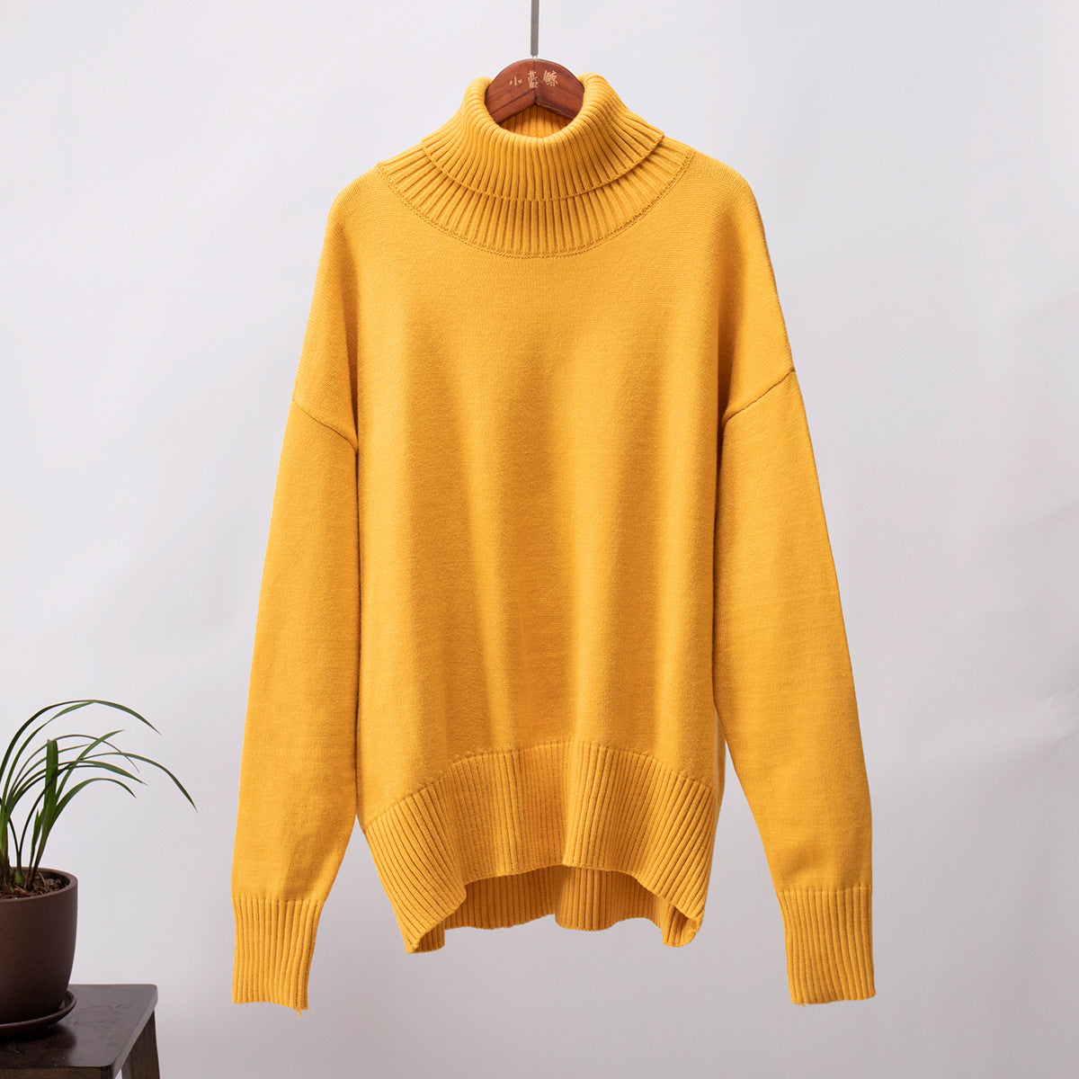turtleneck sweater women's European, American autumn and winter loose sweater classic versatile solid color pullover sweater