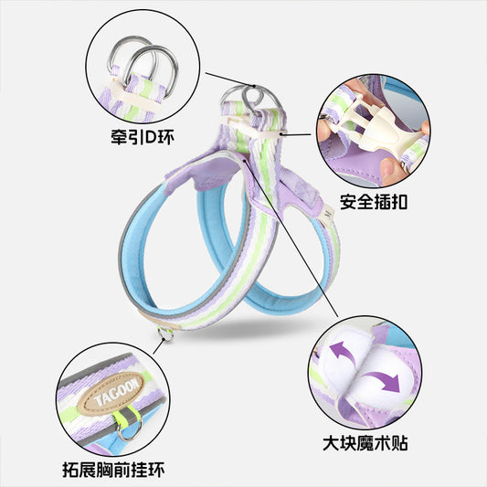 Summer dog leash contrasting colors soft breathable pet chest strap small dog dog chest back walking dog toy