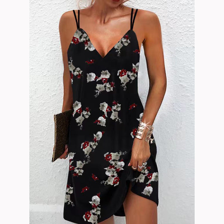 Summer new women's clothing hot-selling seamless V-neck printed double shoulder suspender skirts
