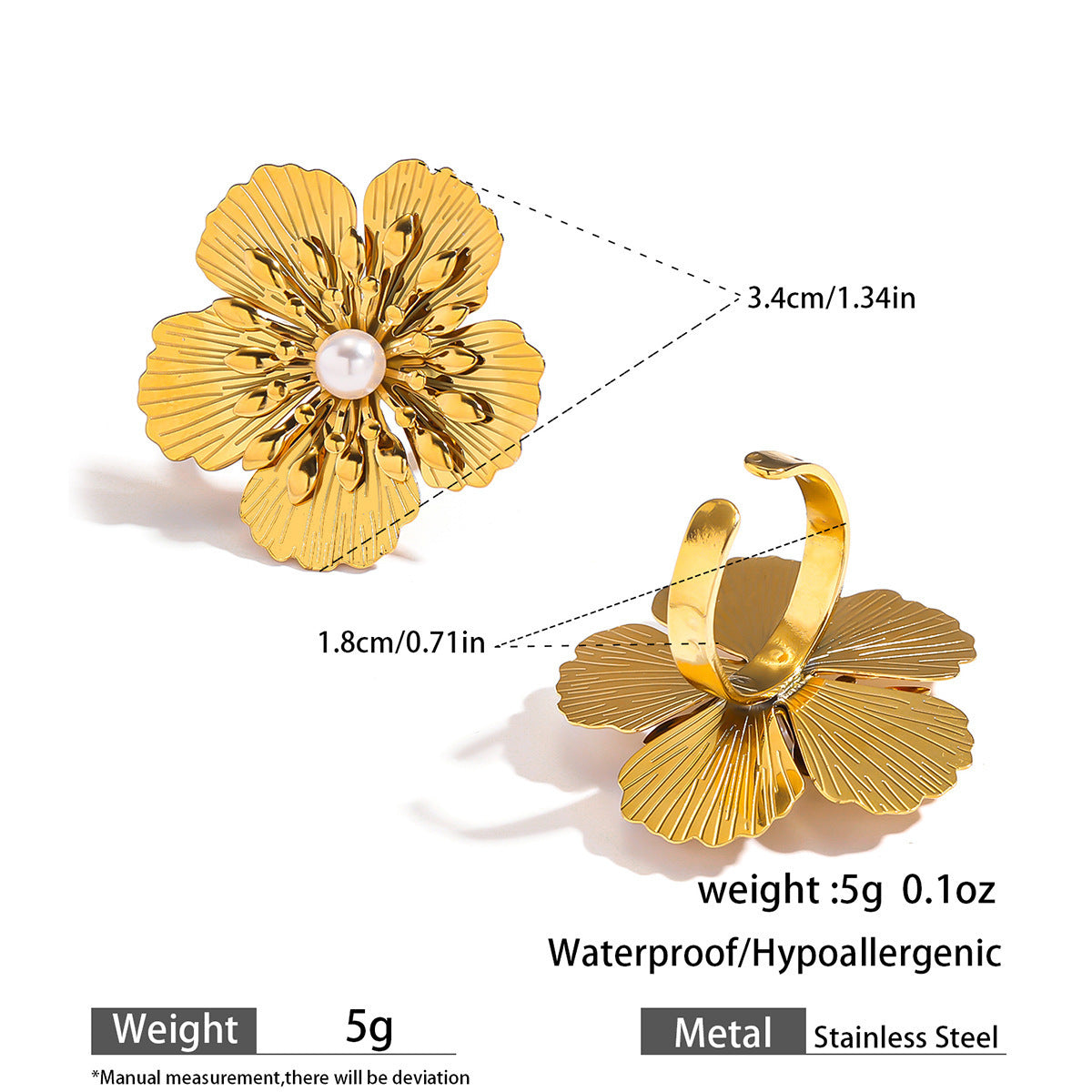 Malt stainless steel non-fading flower rings female three-dimensional opening design ring exaggerated European and American jewelry
