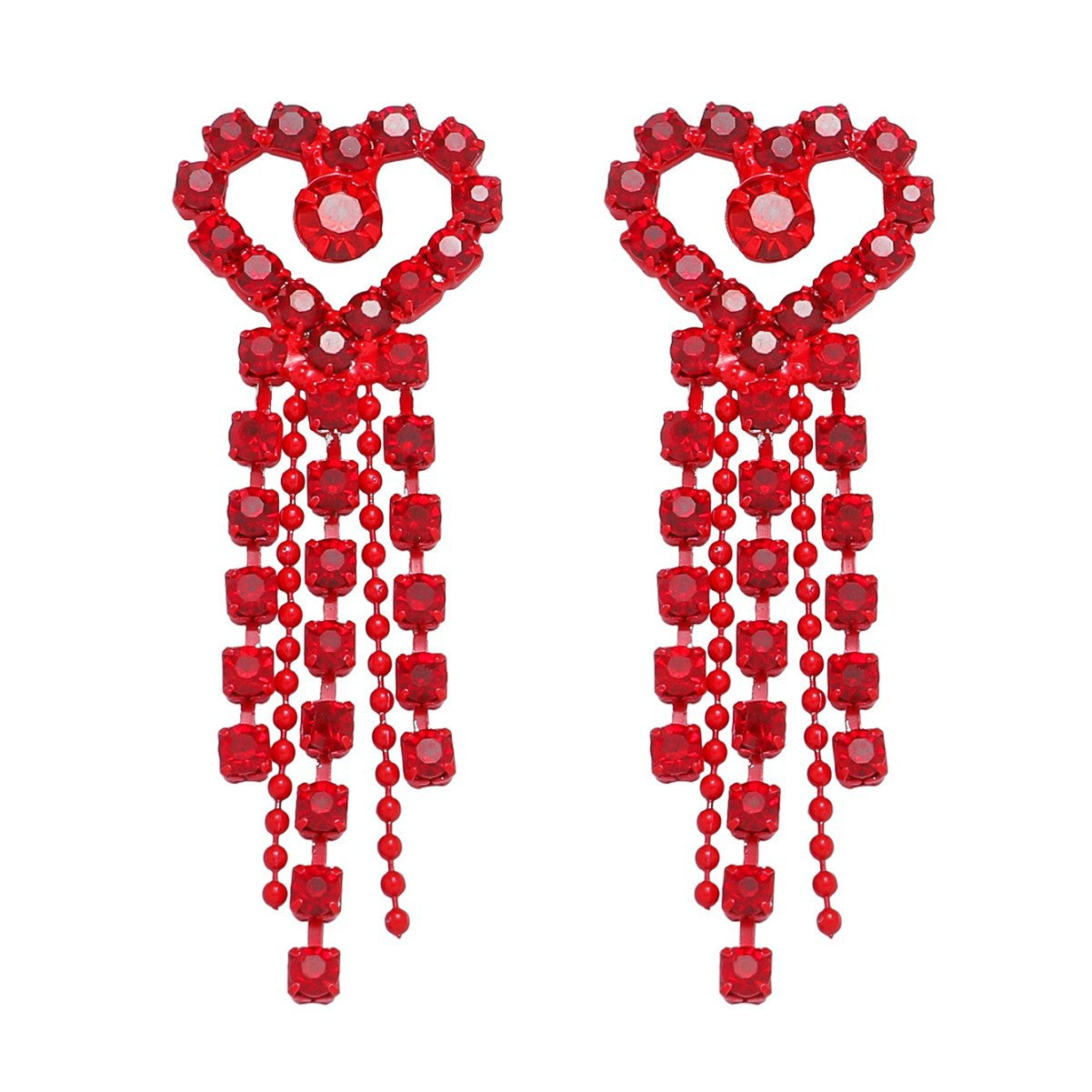 European and American fashion versatile electrophoresis big red love earrings women, high-end long peach heart flow Su stud earrings ear jewelry