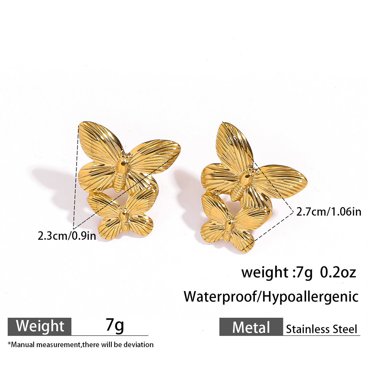 Malt European and American stainless steel titanium steel butterfly open rings ring ring earrings earrings light luxury high-end set jewelry