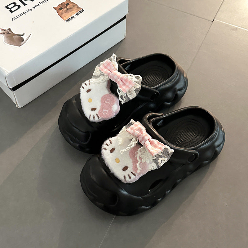 Cartoon cute kt cat casual hole shoes women wear thick soles to increase height in summer indoor beach bag head cool slippers