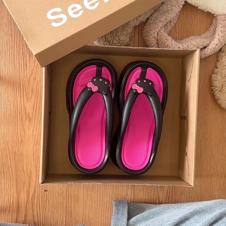 Small high-heeled flip-flop woman summer new fashion outer wear thick-soled non-slip beach pinch foot cool slippers