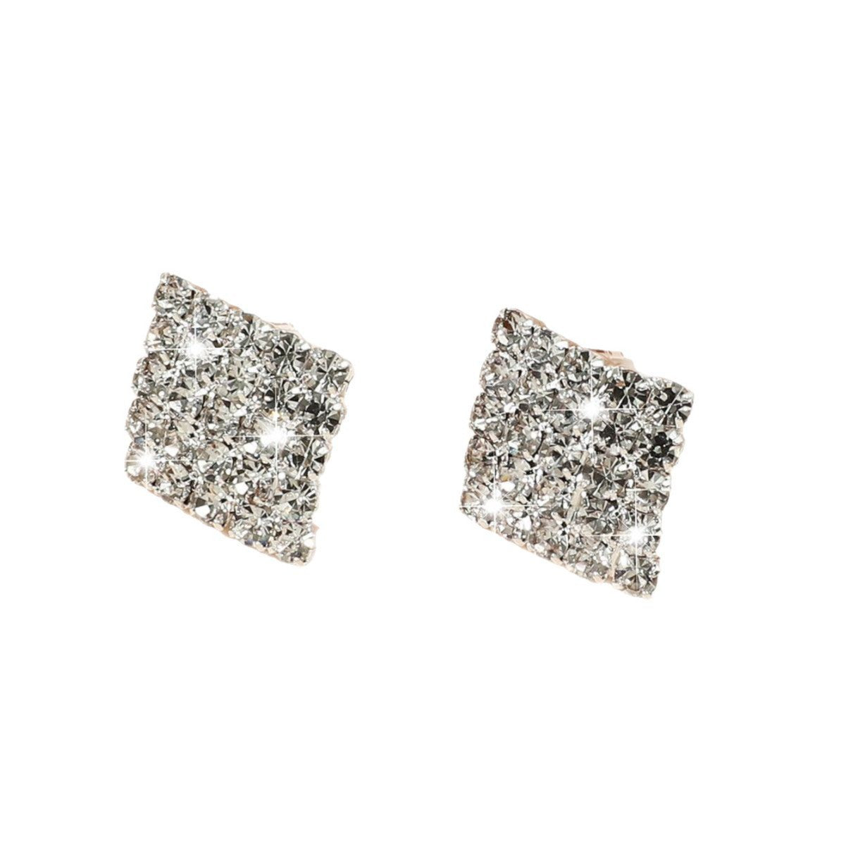 European and American simple and versatile small face full of diamonds geometric rhombus stud earrings women, high-end sense niche design temperament earrings